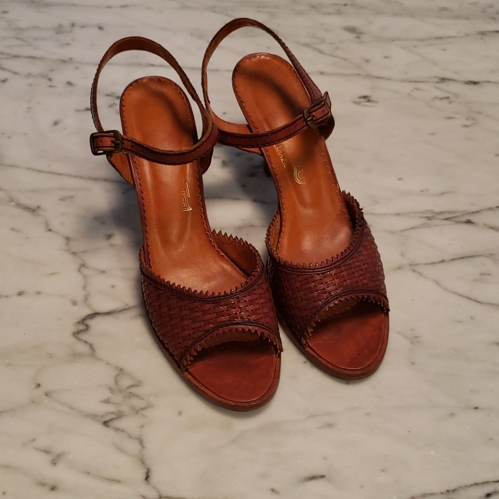 Vintage high heeled sling backs. Made in Brazil.